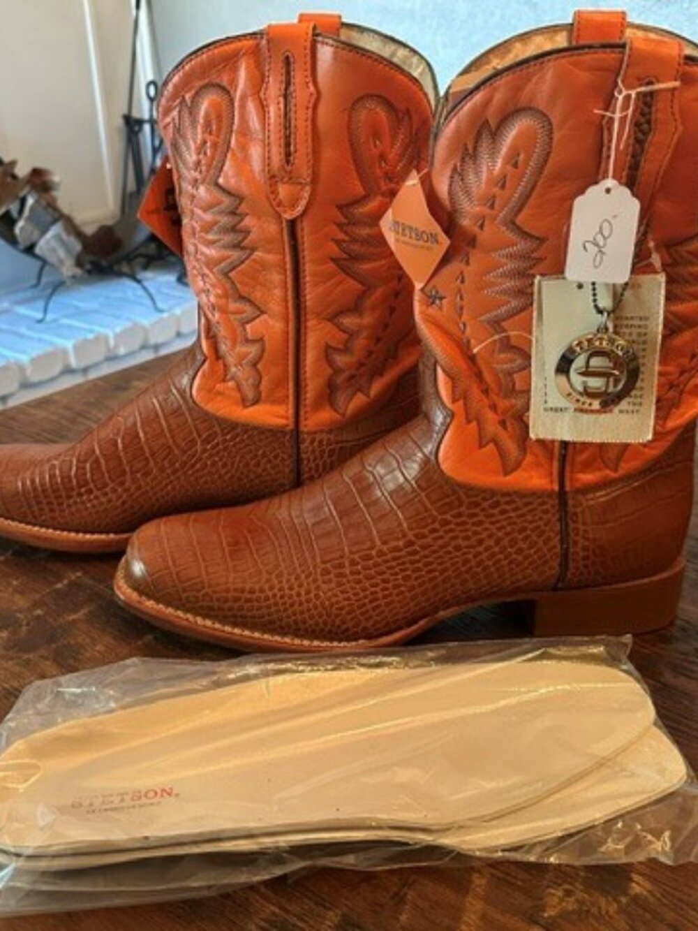 Stetson Orange Crocodile Print Men's Cowboy Boots